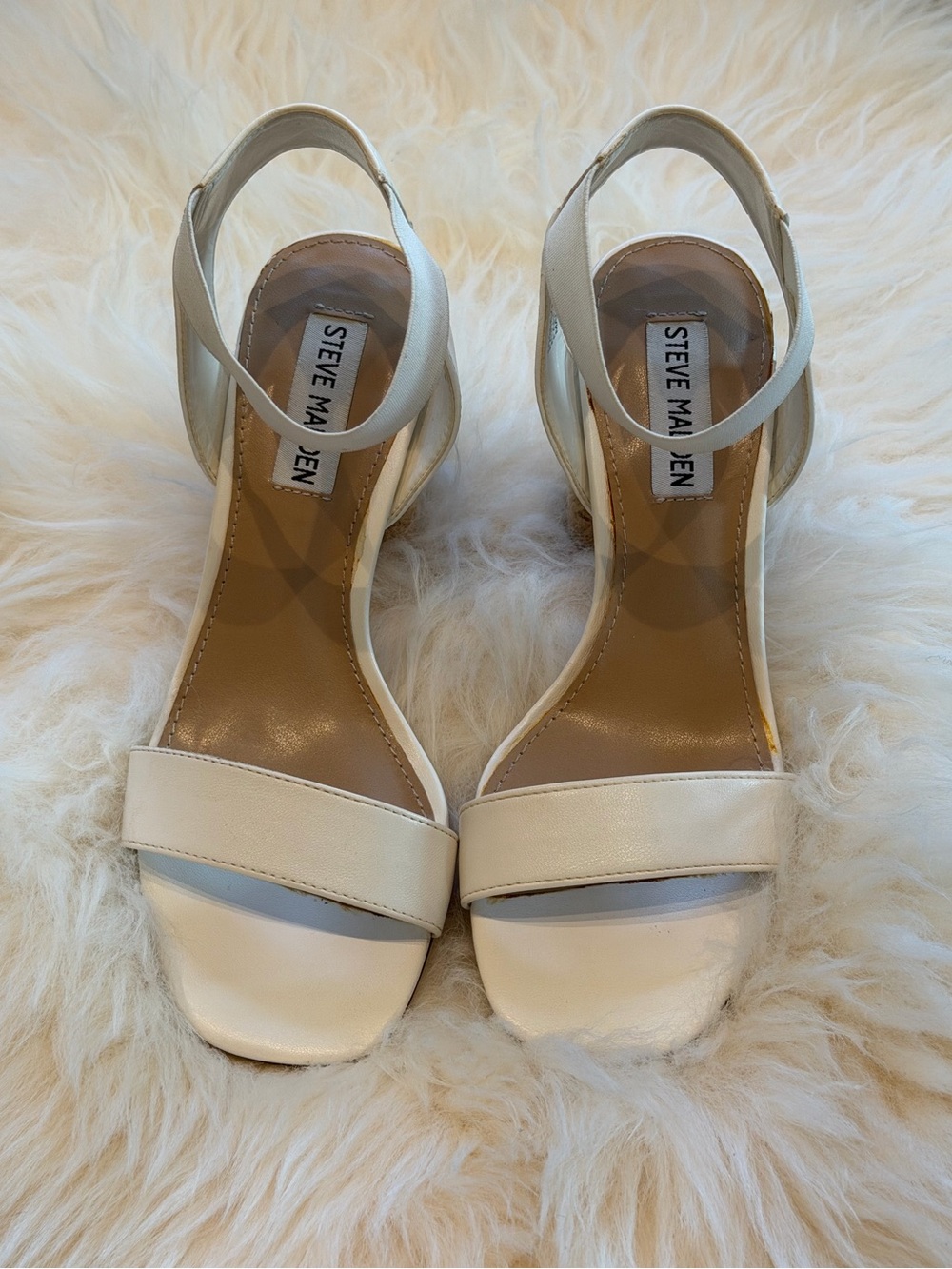 Steve Madden Cream Slingback Block Heel Sandals